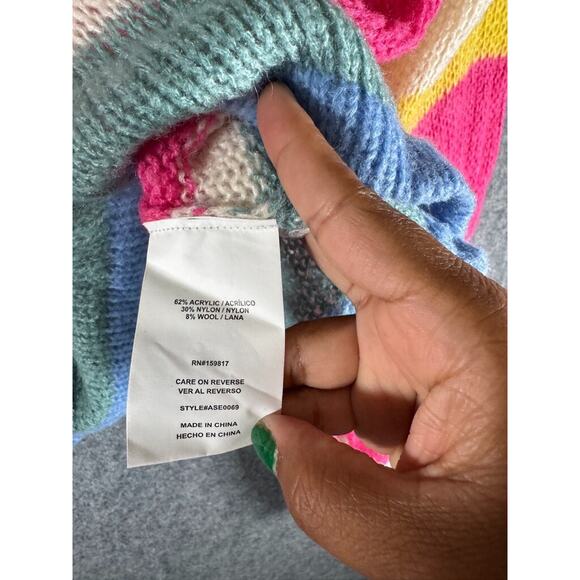 Altar'd State Sweater Women Large Blue Knit Long Sleeve Striped Wool Blend - Picture 3 of 7